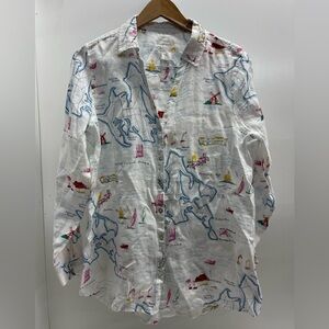 C&C California White Linen Coastal Map-Print Button-Down Shirt